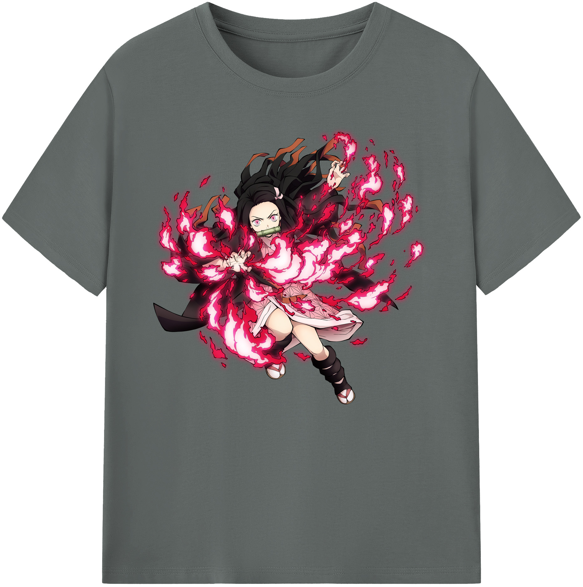 （画像用） 鬼滅の刃（きめつのやいば）竈門 禰󠄀豆子／かまど ねずこ Kamado Nezuko 綿100％ メンズ半袖Tシャツ｜肌触りやわらか＆通気性